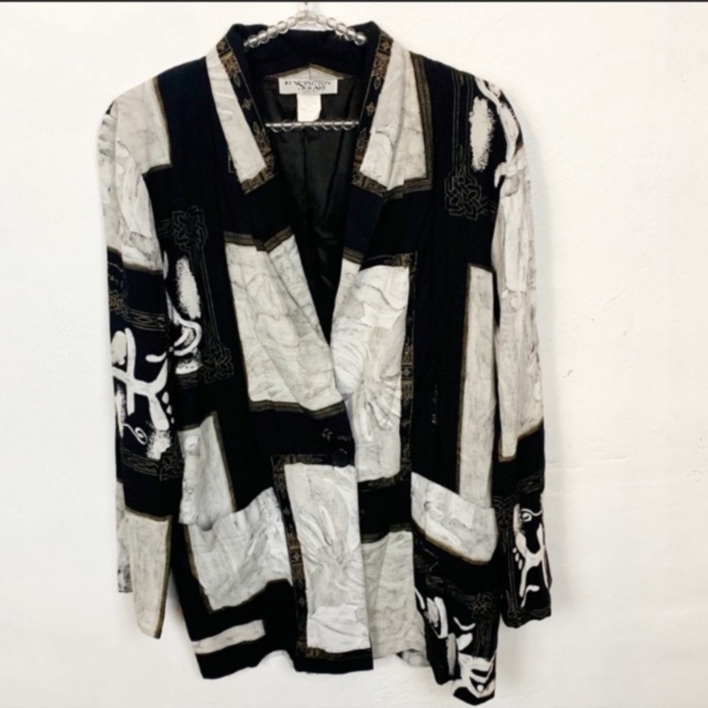 Vintage Kensington Square Size Small Print Black Shirt Front Pocket Blazer‎